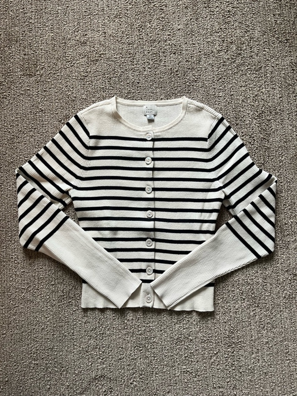 a new day Cream and Black Striped Button-Front Ribbed Cardigan
